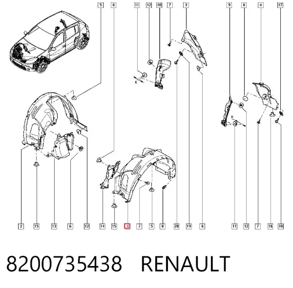 Nadkole błotnika przedniego lewe 8200735438 Renault (RVI)