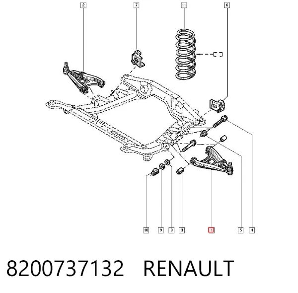 Wahacz zawieszenia przedniego dolny lewy 8200737132 Renault (RVI)