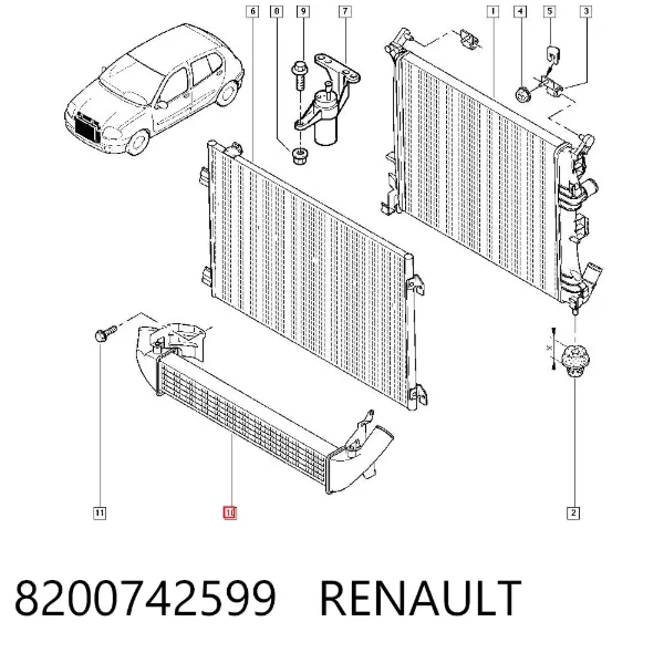 Chłodnica intercoolera 8200742599 Renault (RVI)