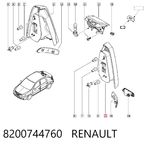 Lampa zespolona tylna lewa 8200744760 Renault (RVI)