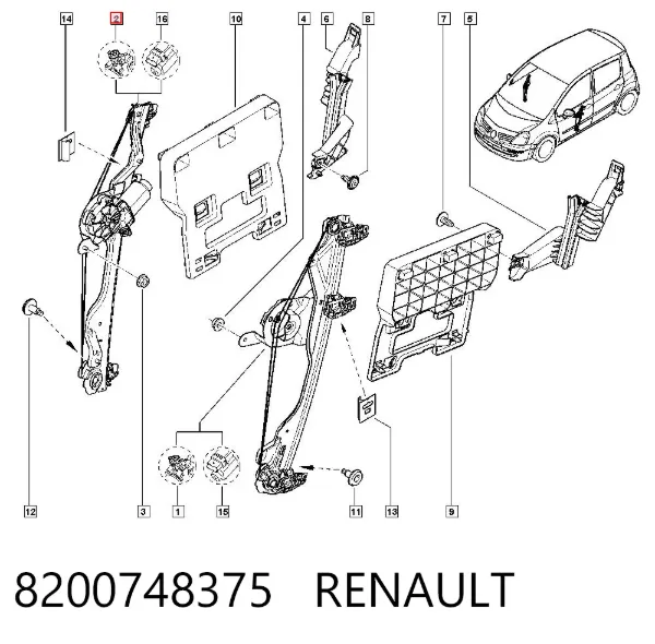 Mechanizm podnoszenia szyby drzwi przednich prawych 8200748375 Renault (RVI)
