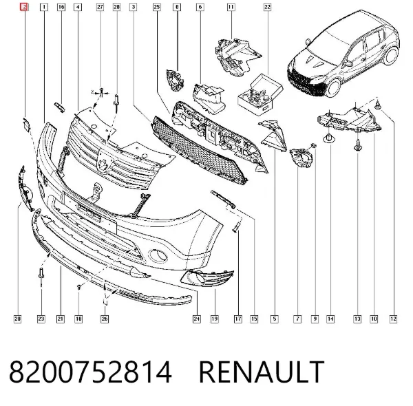 Zaślepka haku holowniczego zderzaka przednia 8200752814 Renault (RVI)