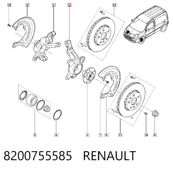 Czop (zwrotnica) przedni lewy 8200755585 Renault (RVI)