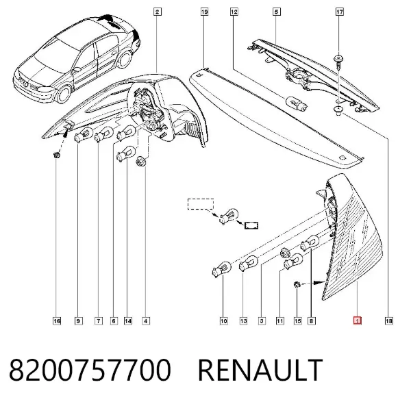 Lampa zespolona tylna prawa 8200757700 Renault (RVI)