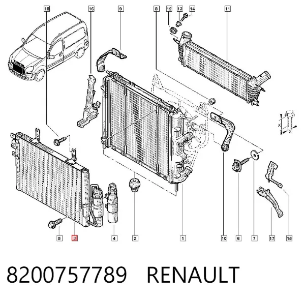 Chłodnica klimatyzacji 8200757789 Renault (RVI)