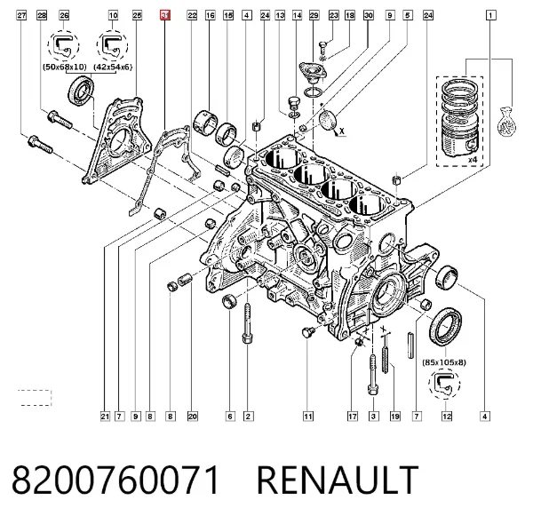 Uszczelka pokrywy przedniej silnika 8200760071 Renault (RVI)