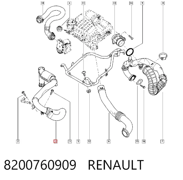 Przewód (króciec) intercoolera 8200760909 Renault (RVI)