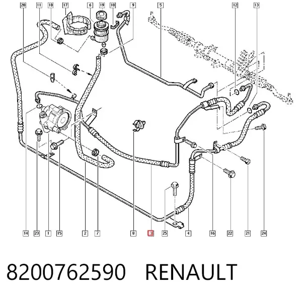Przewód hydraulicznego układu wspomagania wysokiego ciśnienia, od pompy do maglownicy (mechanizmu) 8200762590 Renault (RVI)