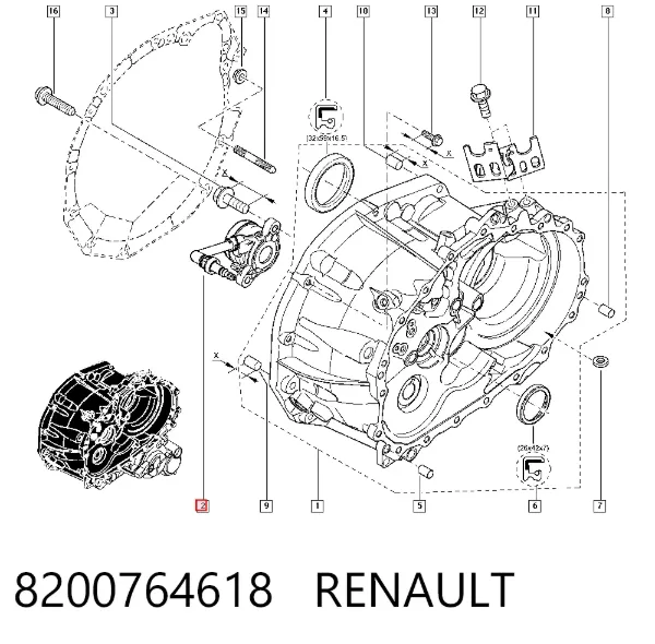Cylinder roboczy sprzęgła (wysprzęglik) w komplecie z łożyskiem wyciskowym 8200764618 Renault (RVI)