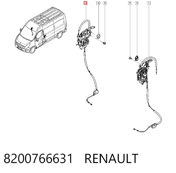 Zamek drzwi bocznych przesuwnych 8200766631 Renault (RVI)