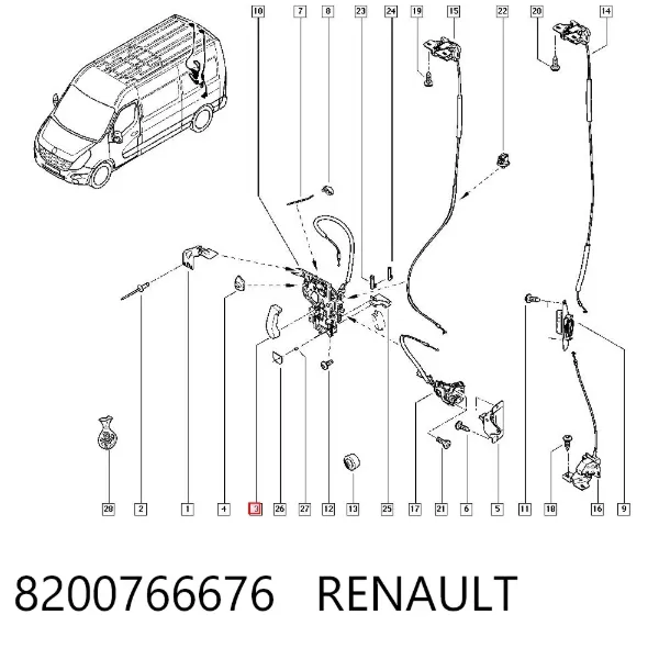 Klamka drzwi tylnych (skrzydłowych) prawa wewnętrzna 8200766676 Renault (RVI)