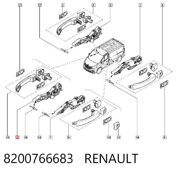 Pałąk zewnętrznej klamki drzwi przednich prawej 8200766683 Renault (RVI)
