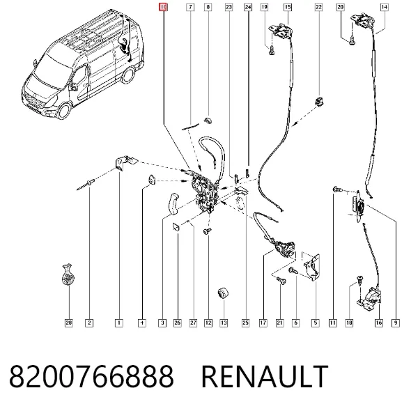 Zamek drzwi tylnych prawych skrzydłowych 8200766888 Renault (RVI)