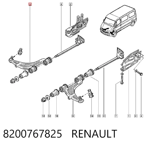 Wahacz zawieszenia przedniego dolny prawy 8200767825 Renault (RVI)