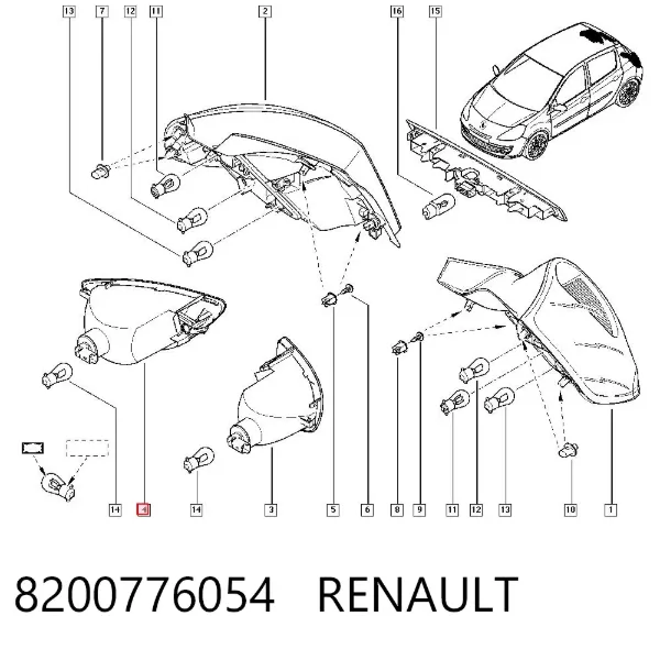 Przednia lampa przeciwmgielna tylna prawa 8200776054 Renault (RVI)