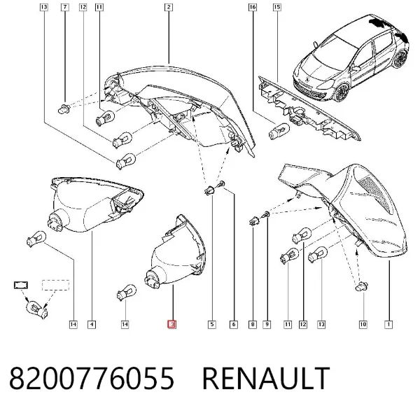 Lampa zespolona zderzaka tylnego lewa 8200776055 Renault (RVI)