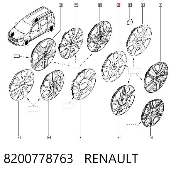 Kołpak do obręczy koła 8200778763 Renault (RVI)