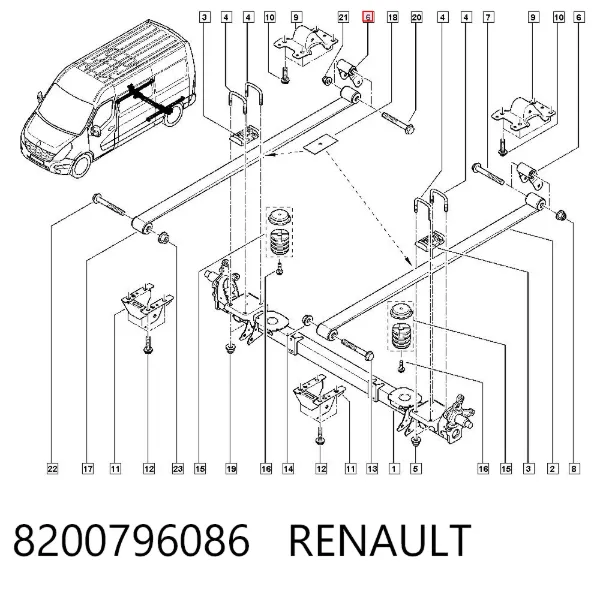 Ucho resoru tylnego 8200796086 Renault (RVI)