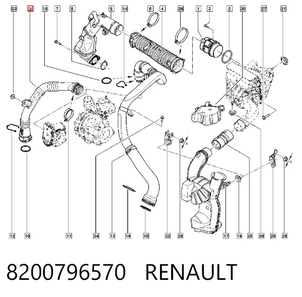 Przewód (króciec) intercoolera 8200796570 Renault (RVI)
