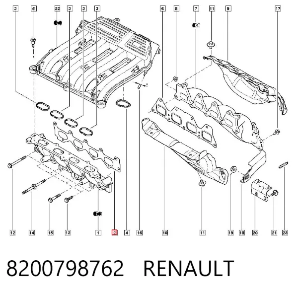 Uszczelka kolektora ssącego 8200798762 Renault (RVI)