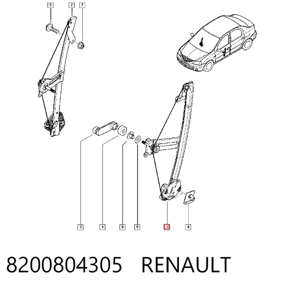 Mechanizm podnoszenia szyby drzwi przednich lewych 8200804305 Renault (RVI)