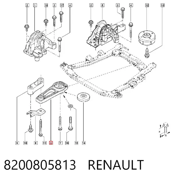 Poduszka (podpora) silnika tylna 8200805813 Renault (RVI)
