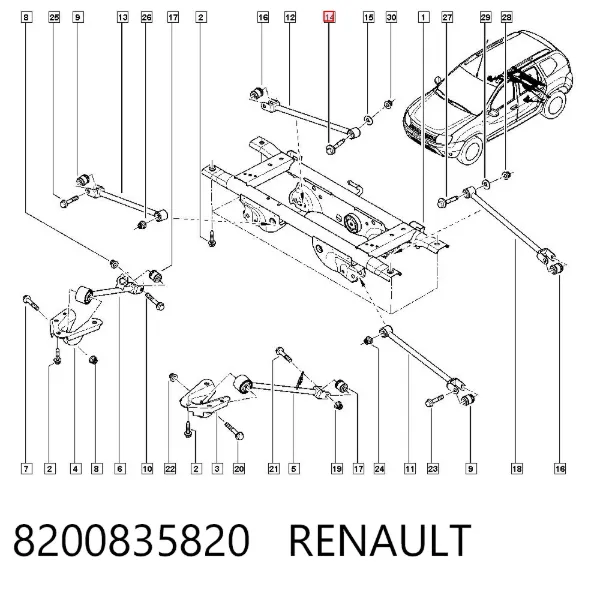 Śruba regulacji tylnego wahacza (dla zbieżności), wewnętrzny 8200835820 Renault (RVI)