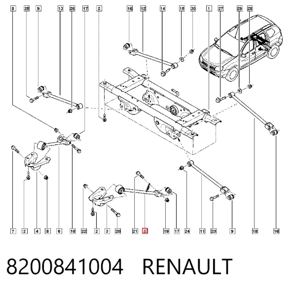 Wahacz (drążek) zawieszenia tylnego podłużny dolny lewy 8200841004 Renault (RVI)