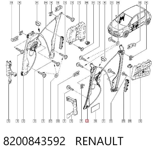 Mechanizm podnoszenia szyby drzwi przednich lewych 8200843592 Renault (RVI)