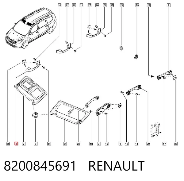 Rączka szyberdachu kabiny 8200845691 Renault (RVI)