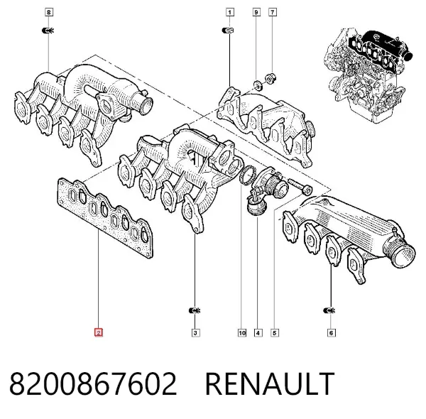 Uszczelka kolektora ssącego 8200867602 Renault (RVI)