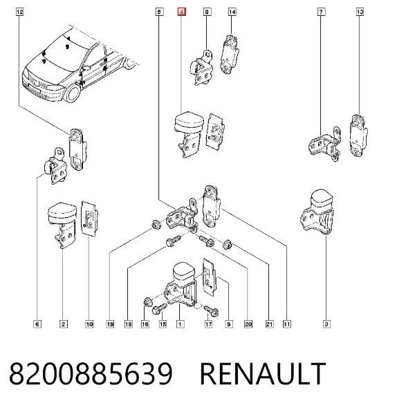 Zawias drzwi tylnych prawych 8200885639 Renault (RVI)