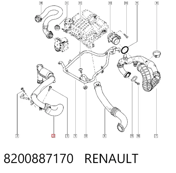 Przewód (króciec) intercoolera 8200887170 Renault (RVI)