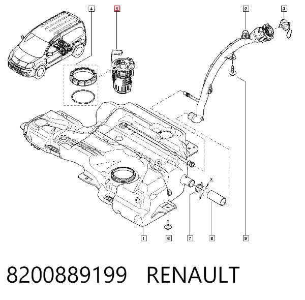 Moduł pompy paliwowej z czujnikiem poziomu paliwa 8200889199 Renault (RVI)