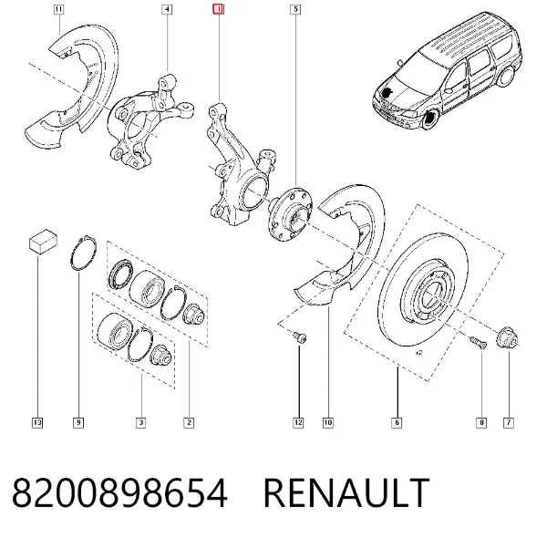 Czop (zwrotnica) przedni lewy 8200898654 Renault (RVI)