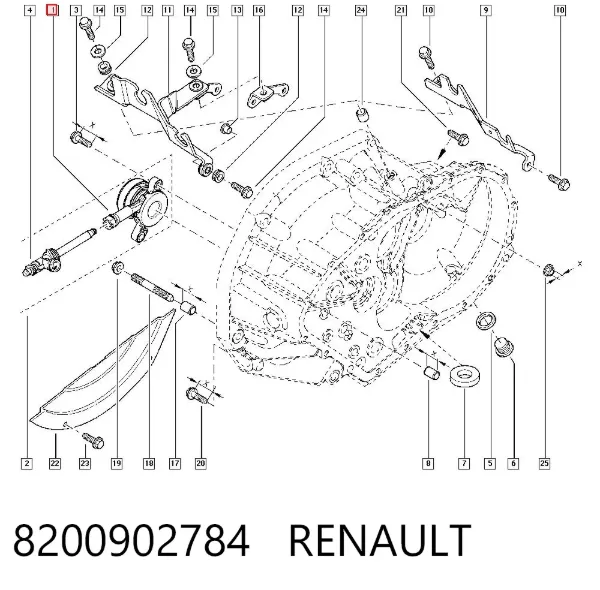 Cylinder roboczy sprzęgła (wysprzęglik) w komplecie z łożyskiem wyciskowym 8200902784 Renault (RVI)