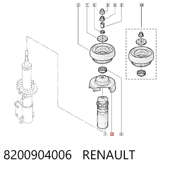 Pierścień gumowy sprężyny przedniej górny 8200904006 Renault (RVI)