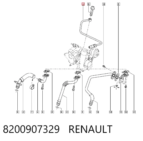 Rurka (przewód) dopływu oleju do turbiny 8200907329 Renault (RVI)