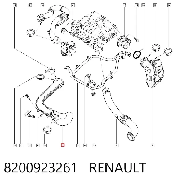 Przewód (króciec) intercoolera 8200923261 Renault (RVI)