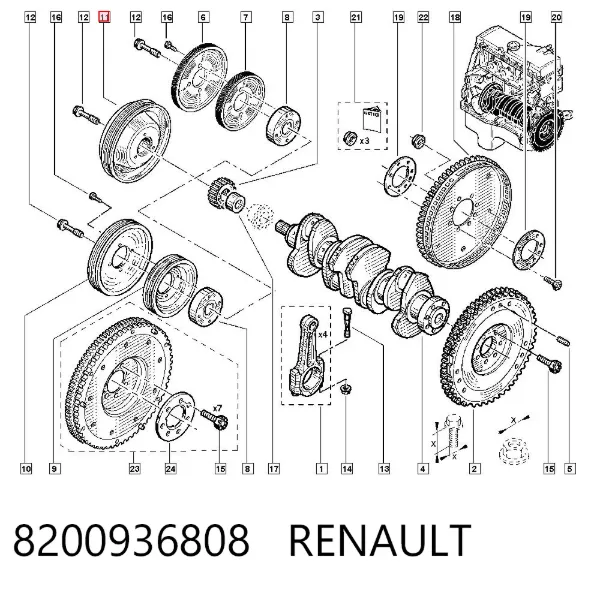 Koło pasowe wału korbowego 8200936808 Renault (RVI)