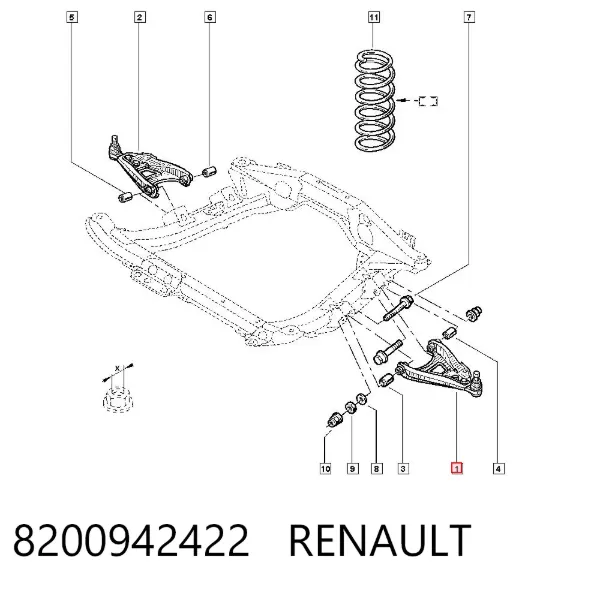 Wahacz zawieszenia przedniego dolny lewy 8200942422 Renault (RVI)