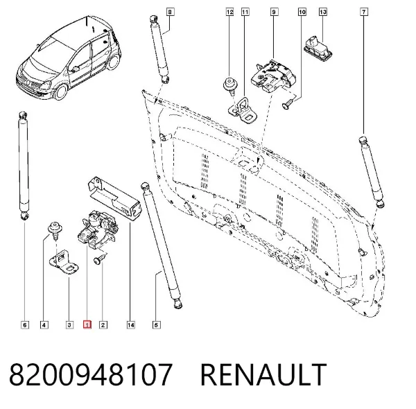 Zamek klapy bagażnika (3/5 drzwi tylnych) 8200948107 Renault (RVI)