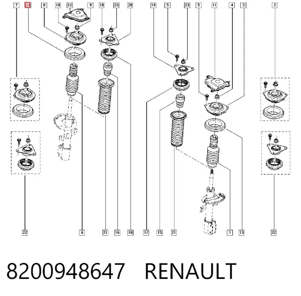 Łożysko podporowe amortyzatora przedniego 8200948647 Renault (RVI)