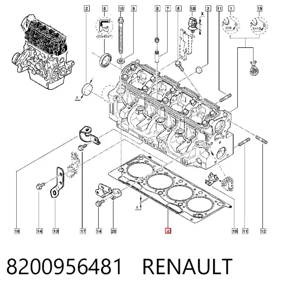 Uszczelka głowicy cylindrów 8200956481 Renault (RVI)