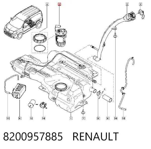 Moduł pompy paliwowej z czujnikiem poziomu paliwa 8200957885 Renault (RVI)