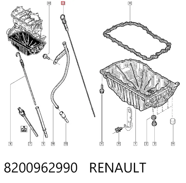 Bagnet poziomu oleju w silniku 8200962990 Renault (RVI)
