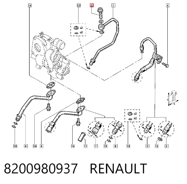 Śruba rurki doprowadzającej olej do turbosprężarki 8200980937 Renault (RVI)
