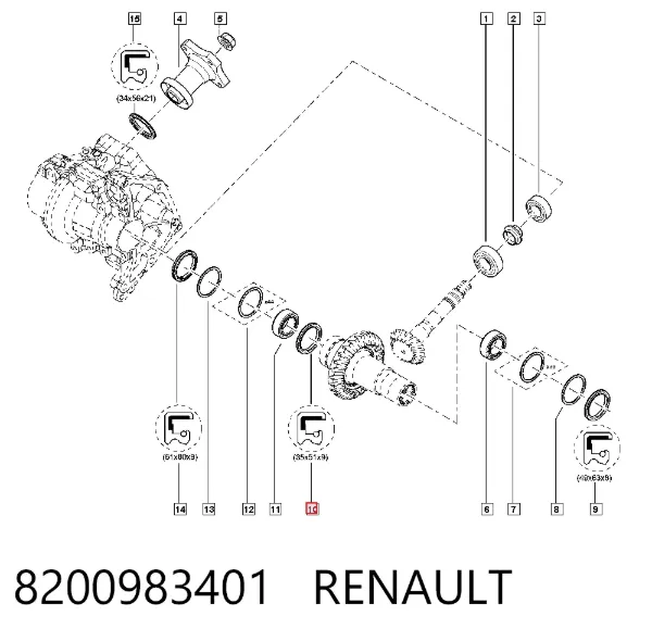 Uszczelniacz skrzyni rozdzielczej tylny wyjściowy 8200983401 Renault (RVI)