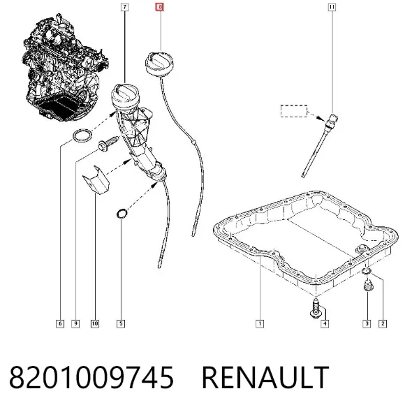 Bagnet poziomu oleju w silniku 8201009745 Renault (RVI)