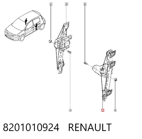 Mechanizm podnoszenia szyby drzwi tylnych lewych 8201010924 Renault (RVI)